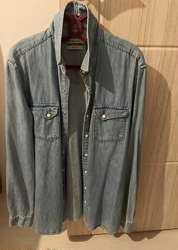 m Beden Gri Kadın Denim Ceket Düğmeli Yakalı