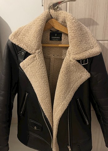 Stradivarius Kahverengi Kürklü Deri Biker Ceket