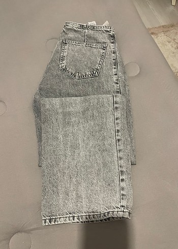 s Beden gri Renk Düğmeli Gri Denim Kadın Pantolon