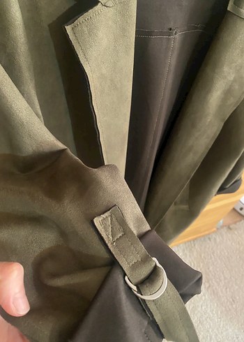 xl Beden haki Renk Kadın midi Süet Kuşaklı Ceket