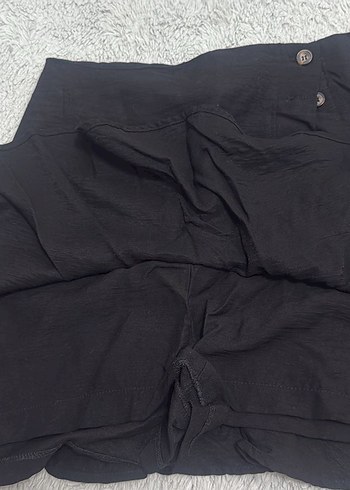 Diğer Düğmeli Siyah Midi Keten Kadın Pantolon