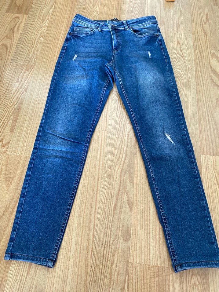 Mavi Düğmeli Kadın Midi Kot Pantolon - Görsel 4