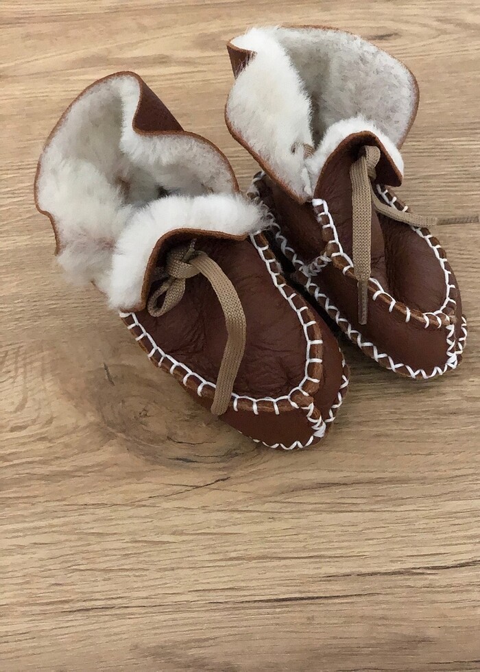 Unisex kahverengi deri patik - Görsel 2