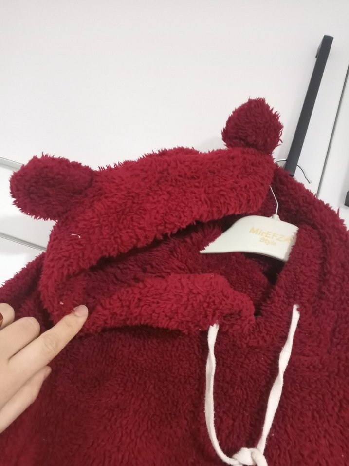 Kapüşonlu Bordo polarlı Sweatshirt - Görsel 5