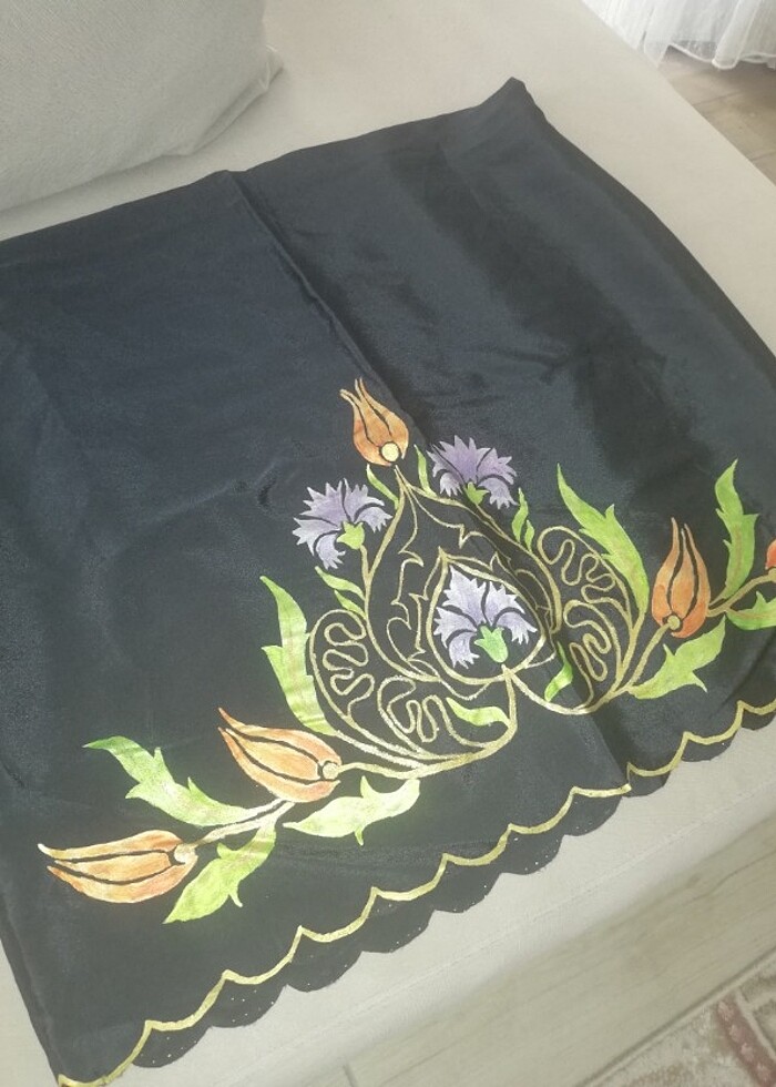 Siyah ipek mevlüt başörtüsü  - Görsel 3