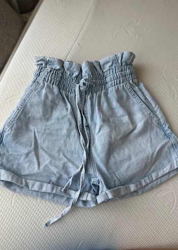 Mavi Beli Bağlamalı Kadın Mini Denim Şort
