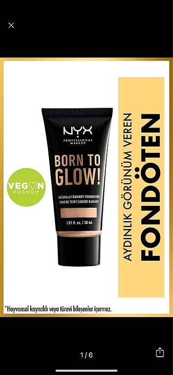 nyx fondöten born to glow VANİLLA