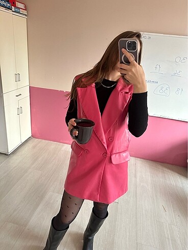 s Beden Deri pembe yelek