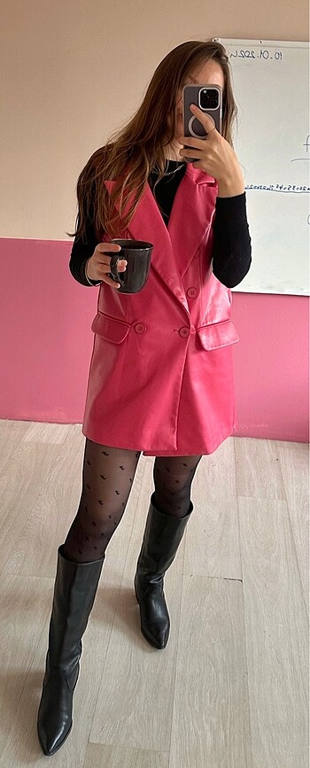 Deri pembe yelek