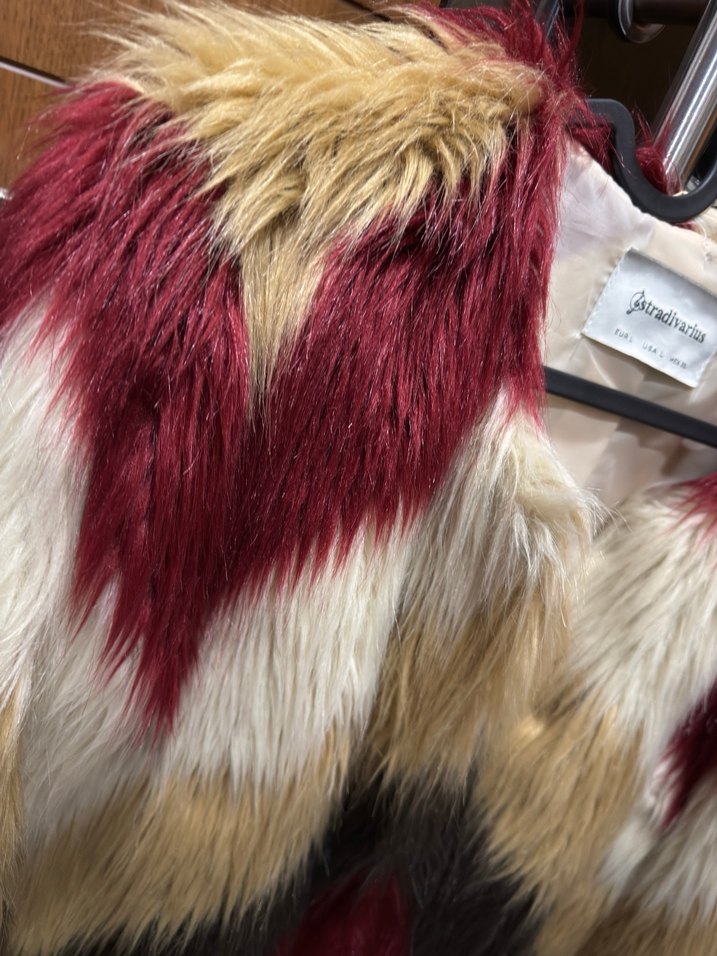 Bordo Zebra Desenli Suni Kürk Ceket - Görsel 2