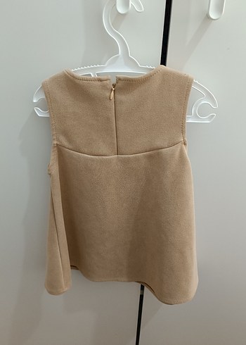 Kız Çocuk Bej Süet Kolsuz Elbise - Görsel 3