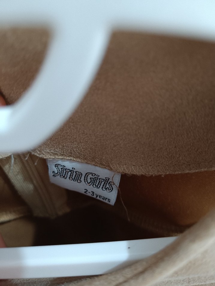 Kız Çocuk Bej Süet Kolsuz Elbise - Görsel 2