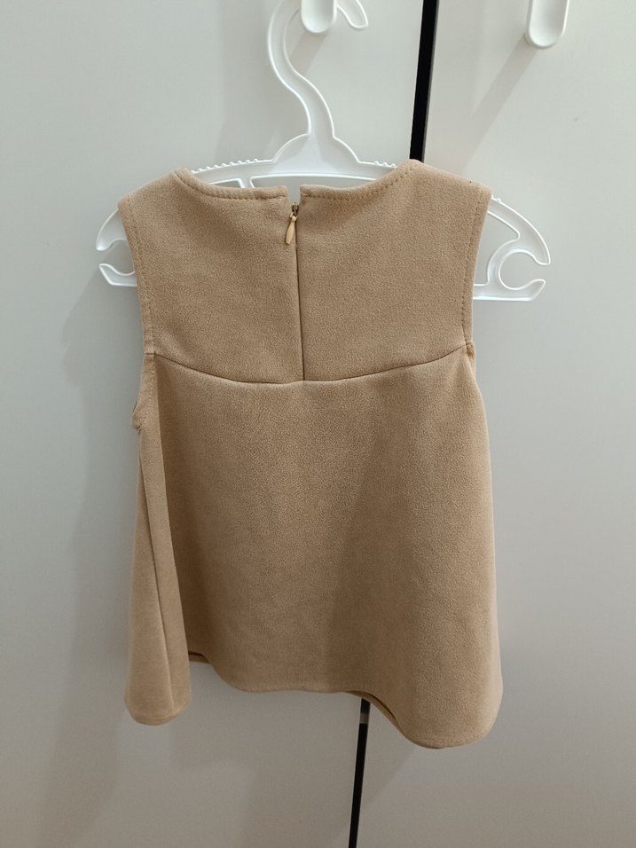 Kız Çocuk Bej Süet Kolsuz Elbise - Görsel 3