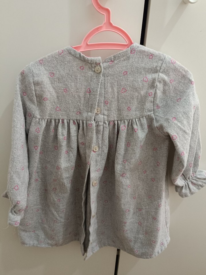 Gri Nakışlı Kız Çocuk Uzun Kollu Keten Elbise - Görsel 3