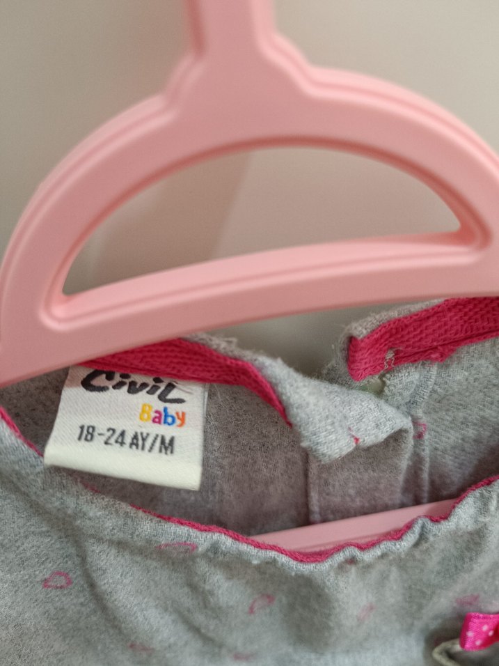 Gri Nakışlı Kız Çocuk Uzun Kollu Keten Elbise - Görsel 2