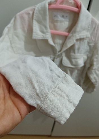 Beyaz Keten Düğmeli çocuk Gömlek - Görsel 3