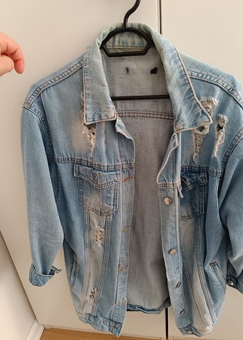 Düğmeli Mavi Kadın Denim Ceket - Görsel 4