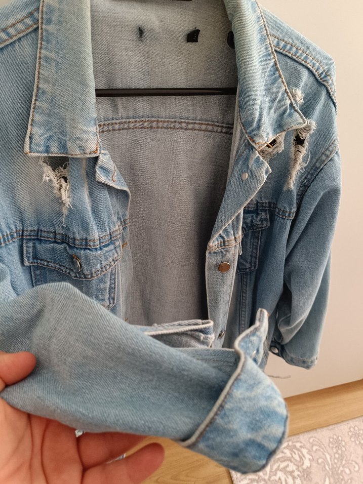 Düğmeli Mavi Kadın Denim Ceket - Görsel 2