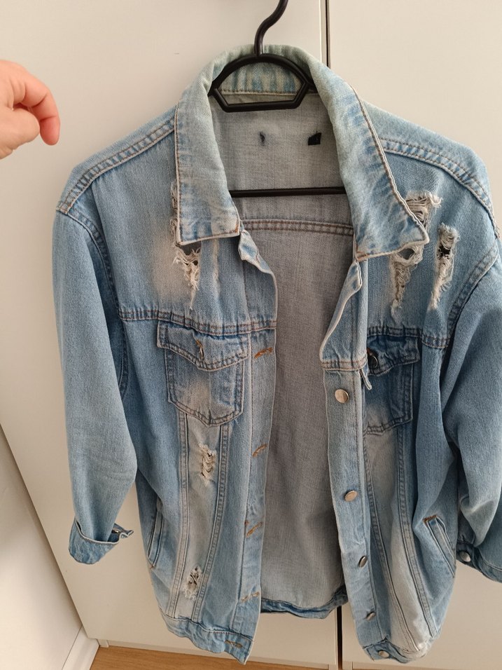 Düğmeli Mavi Kadın Denim Ceket - Görsel 4