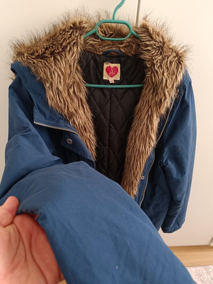 Kadın Mavi Kürklü Midi Kaban - Görsel 3