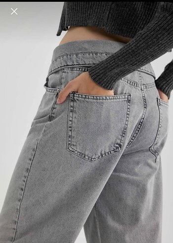 Gri Bol Kesim Kadın Kot Pantolon - Görsel 5