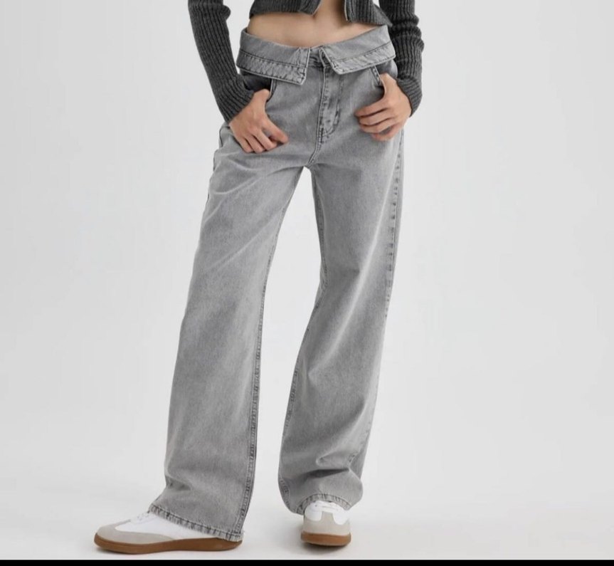 Gri Bol Kesim Kadın Kot Pantolon - Görsel 2