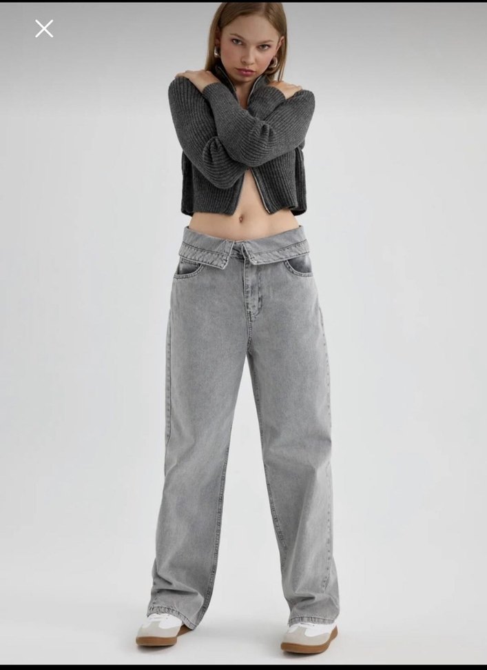 Gri Bol Kesim Kadın Kot Pantolon - Görsel 3