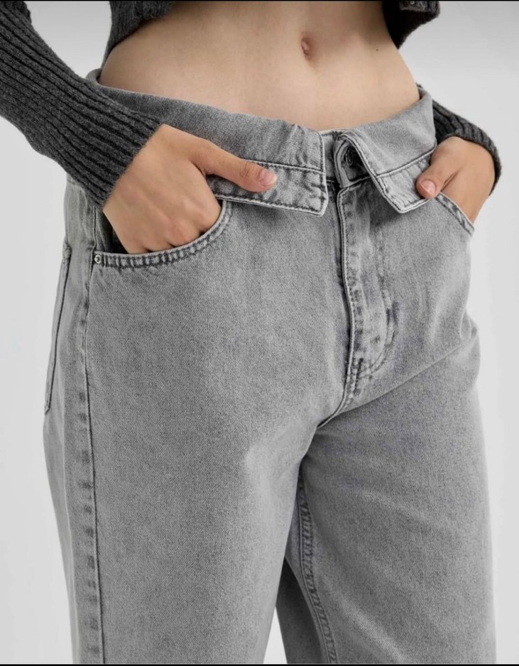 Gri Bol Kesim Kadın Kot Pantolon - Görsel 4