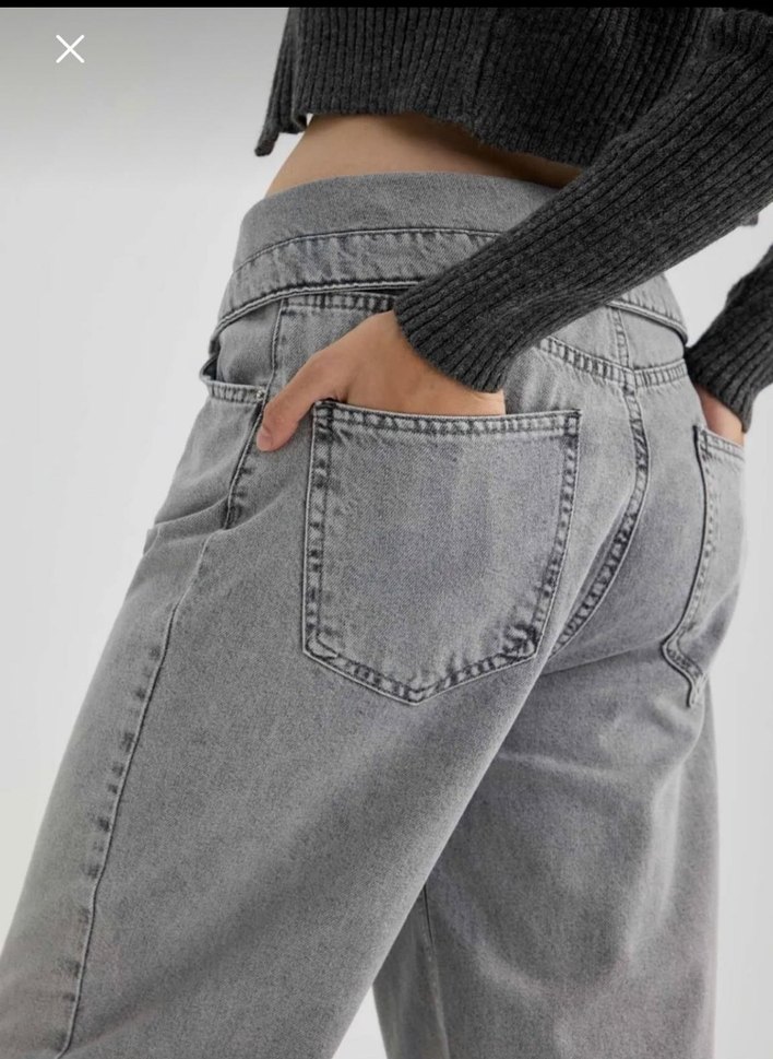 Gri Bol Kesim Kadın Kot Pantolon - Görsel 5