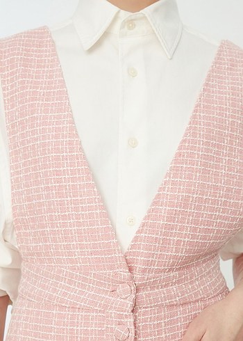 Pembe Midi Düğmeli Mini Elbise - Görsel 4