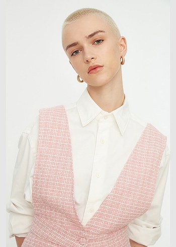 Pembe Midi Düğmeli Mini Elbise - Görsel 3