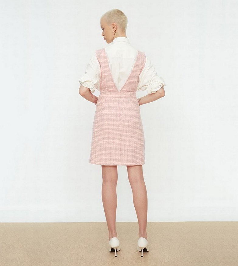 Pembe Midi Düğmeli Mini Elbise - Görsel 2