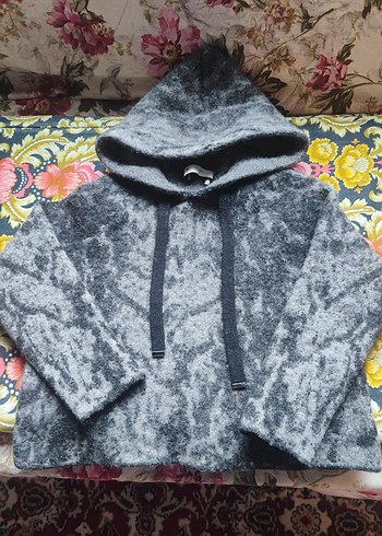 Gri Kapüşonlu Bağcıklı çocuk Kazak - Görsel 2