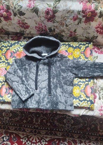 Gri Kapüşonlu Bağcıklı çocuk Kazak - Görsel 6