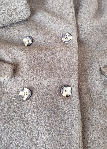 Düğmeli Uzun haki renk Kadın Yün Kaban - Görsel 4