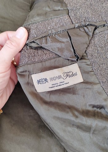 Düğmeli Uzun haki renk Kadın Yün Kaban - Görsel 7