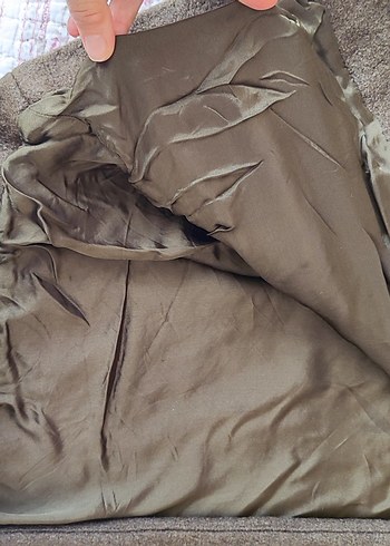 Düğmeli Uzun haki renk Kadın Yün Kaban - Görsel 6