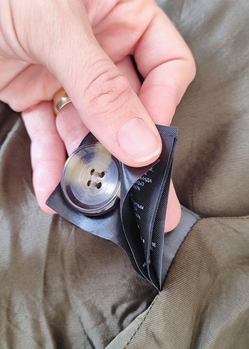 Düğmeli Uzun haki renk Kadın Yün Kaban - Görsel 5