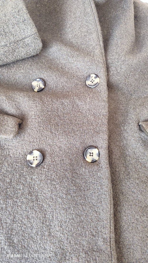 Düğmeli Uzun haki renk Kadın Yün Kaban - Görsel 4