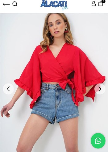 Kırmızı Kuşaklı V Yaka Mini Bluz - Görsel 3