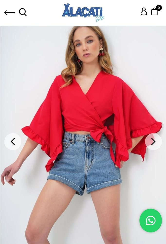 Kırmızı Kuşaklı V Yaka Mini Bluz - Görsel 3