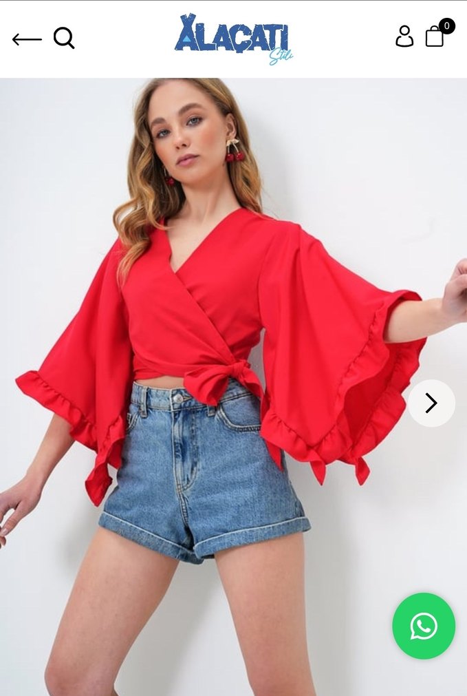 Kırmızı Kuşaklı V Yaka Mini Bluz - Görsel 2