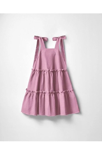 Pembe Fırfırlı Keten Askılı Kız Elbisesi - Görsel 3