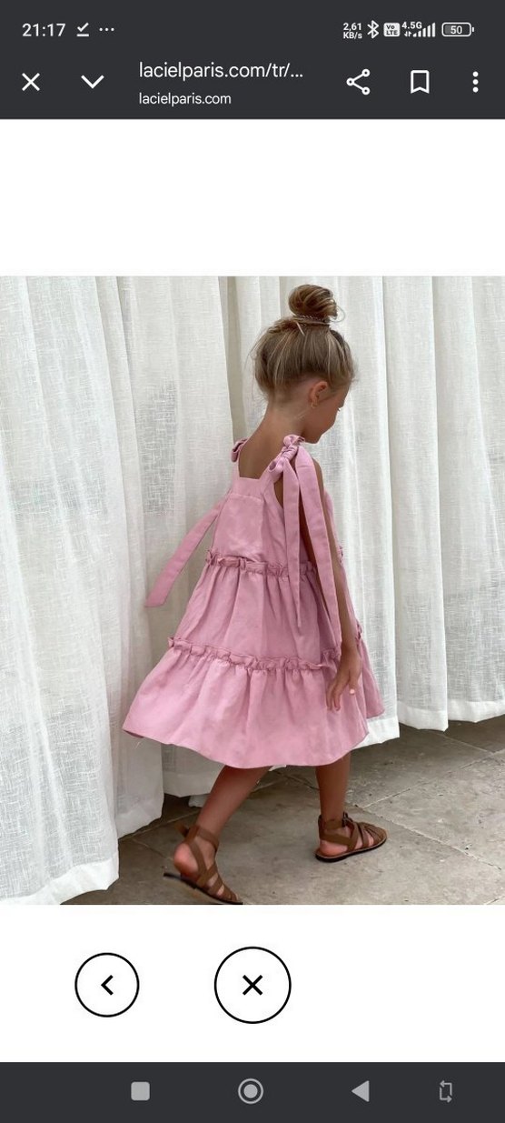 Pembe Fırfırlı Keten Askılı Kız Elbisesi - Görsel 2