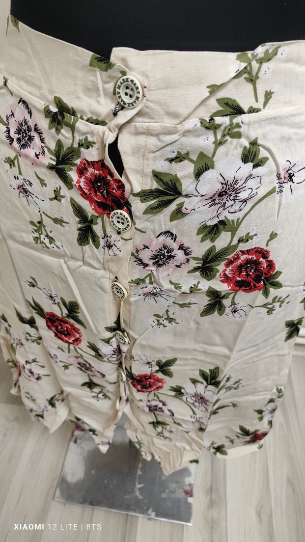 Çiçek Desenli Beyaz Bohem Mini Etek - Görsel 4