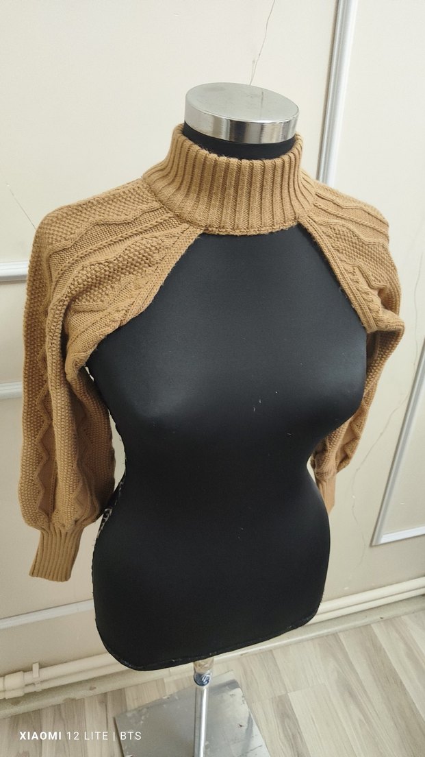 Kadın Camel renk Balıkçı Yaka Kısa Triko Kazak - Görsel 4