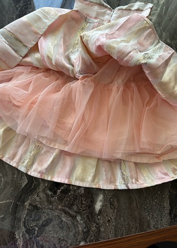 12-18 Ay Beden pembe Renk Pembe Pilili Kız Çocuk Elbisesi