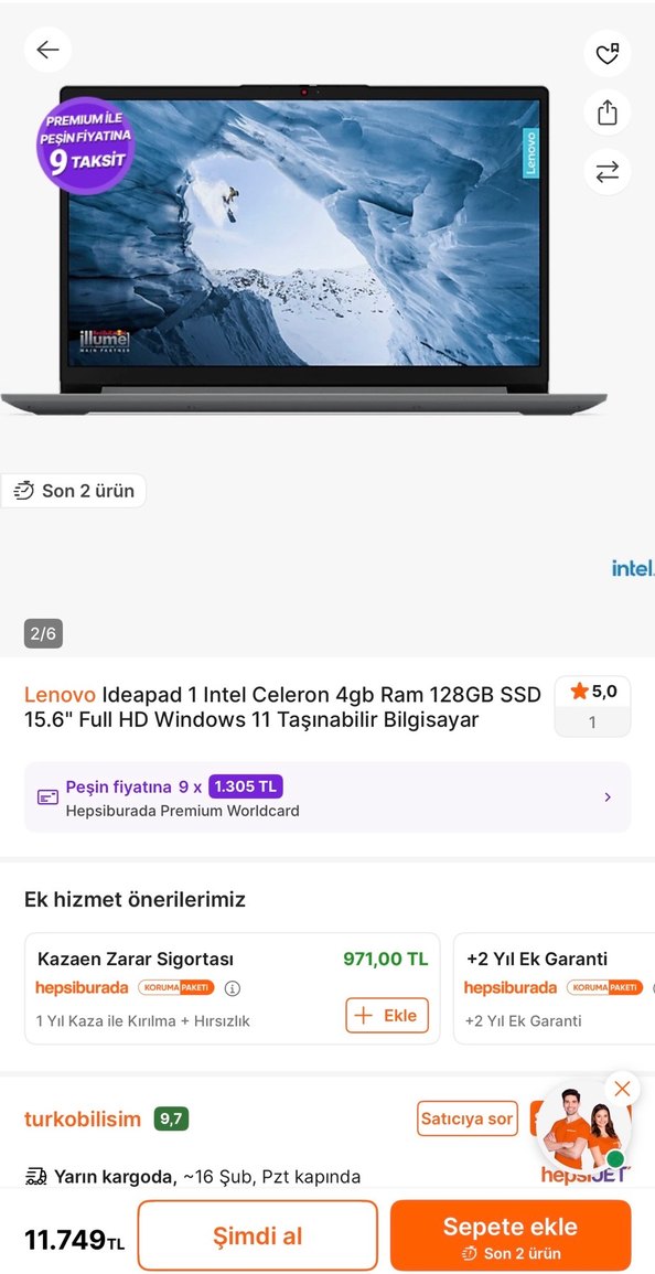 Lenovo Ideapad 1 Intel Celeron 4GB RAM 128GB SSD - Görsel 2