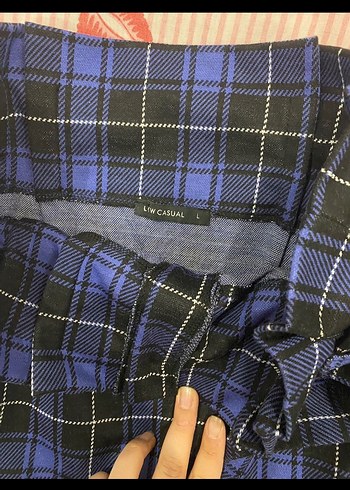 Kemerli Lacivert Ekose Mini Etek - Görsel 2