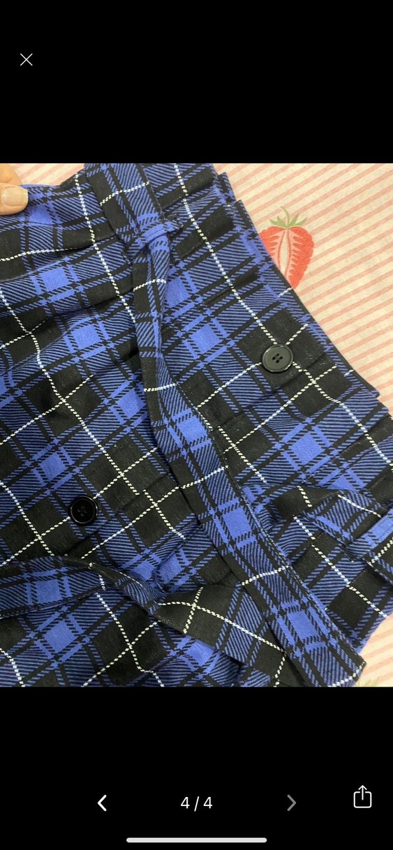 Kemerli Lacivert Ekose Mini Etek - Görsel 3